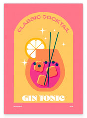 Gin Tonic mit Eiswürfeln - Cocktail in Pink