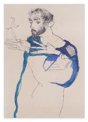 Egon Schiele - Gustav Klimt in einem hellblauen Arbeitskittel (1913)