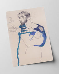 Egon Schiele - Gustav Klimt in einem hellblauen Arbeitskittel (1913)