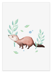 Wiesel im Wald, Tier-Illustration, Süße Wasserfarben-Zeichnung, Dekoration für Zuhause