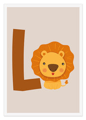 L wie Löwe, ABC Lernen, Süße Zeichnung, Illustration für Kinder, Buchstabe für Name, Deko für Zuhause