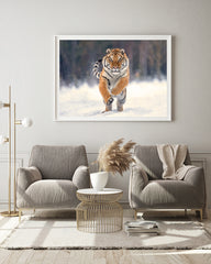 Springender Tiger im Schnee