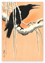 Ohara Koson - Krähe vor orangenem Hintergrund