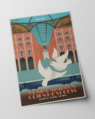 Pierre Fix-Masseau - Art Deco Werbeplakat - Tauben am Bahnhof
