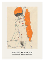 Egon Schiele - Museum-Poster I Stehender Akt mit orangenen Drapierungen