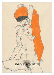 Egon Schiele - Museum-Poster II Stehender Akt mit orangenen Drapierungen