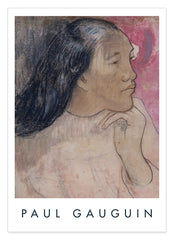 Paul Gauguin - Museum-Poster Eine tahitianische Frau mit einer Blume in ihrem Haar