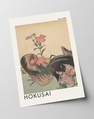 Katsushika Hokusai - Museum-Poster Hahn, Henne und Nadeshiko
