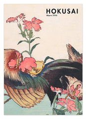 Katsushika Hokusai - Museum-Poster II Hahn, Henne und Nadeshiko
