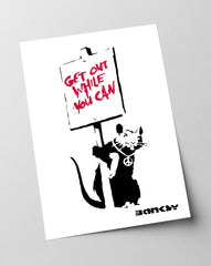 Banksy - Museum-Poster Get out while you can - Ratte mit Schild