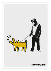 Banksy - Museum-Poster Mann mit bellendem Hund in Anlehnung an Keith Haring
