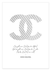 Zitat von Coco Chanel - Mode-Ikone - Weiß mit Nadelstreifen