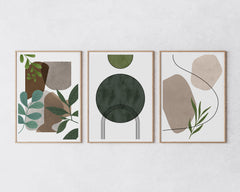 Poster-Set "Abstrakte Formen mit Blättern in Naturtönen"