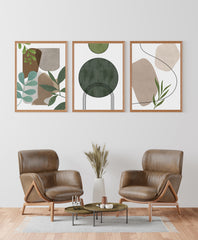 Poster-Set "Abstrakte Formen mit Blättern in Naturtönen"