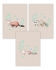 Poster-Set "Süße Tiere" auf braunem Hintergrund