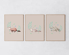 Poster-Set "Süße Tiere" auf braunem Hintergrund