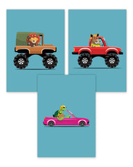 Poster-Set I "Süße Tiere in Autos"