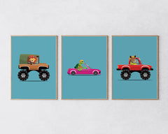 Poster-Set I "Süße Tiere in Autos"