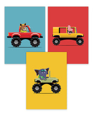 Poster-Set II "Süße Tiere in Autos"