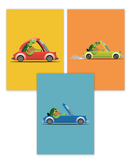 Poster-Set III "Süße Tiere in Autos"