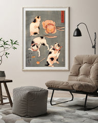 Utagawa Kuniyoshi - Vier Katzen in vier Posen