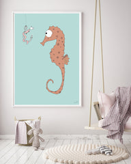 Verhandlungen - Lustige Tierzeichnung mit Seepferdchen und Wurm - Illustration für Kinder