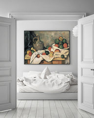 Paul Cézanne - Stillleben mit Vorhang, Krug und Obstschale