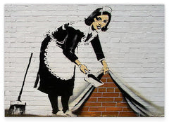 Banksy - Putzfrau kehrt Dreck unter Wand-Bemalung Graffiti Street Art