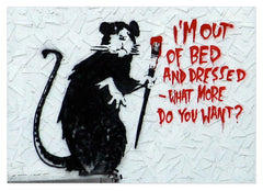 Banksy - Ratte mit Pinsel "What do you want?" Rat I'm out of bed Graffiti-Wandbild