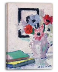 Francis Campbell - Stillleben - Anemonen in der Vase mit grünem Buch