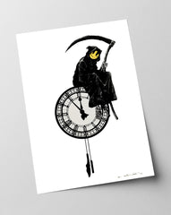 Banksy Lebenszeit - Uhr als Vergänglichkeit - Moderner Kunstdruck Wanddekoration, Klein bis Groß XXL
