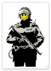 Banksy Polizei - Police Smiley - Modern Street-Art - Moderner Kunstdruck Klein bis Groß XXL - Geschenk Wohnzimmer, Schlafzimmer