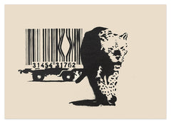 Banksy Street-Art Leopard Barcode - Konsum-Kritik Globalisierung, Moderner Kunstdruck Canvas - Wohnzimmer, Inneneinrichtung Deko