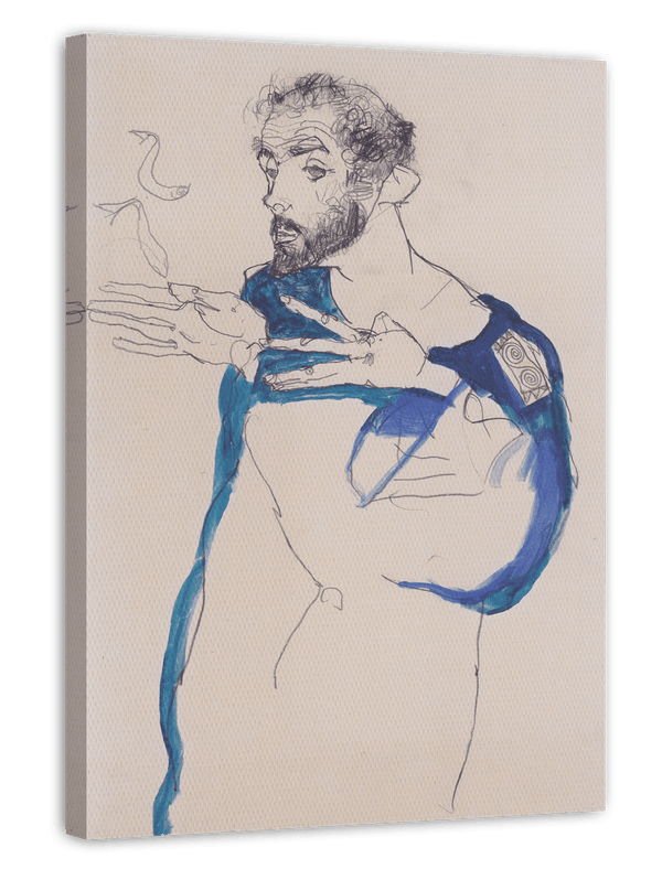 Egon Schiele - Gustav Klimt in einem hellblauen Arbeitskittel (1913)