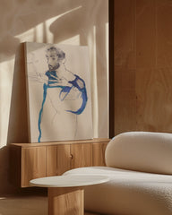 After Hover: Egon Schiele - Gustav Klimt in einem hellblauen Arbeitskittel (1913)