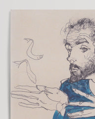 After Hover: Egon Schiele - Gustav Klimt in einem hellblauen Arbeitskittel (1913)