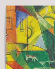 After Hover: Franz Marc - Landschaft mit Haus, Hund und Rind (1914)