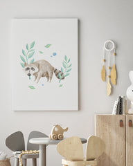 After Hover: Waschbär im Wald, Wasserfarben-Zeichnung, Süße Illustration, Dekoration für Zuhause