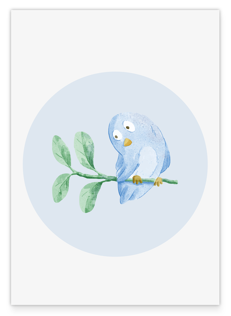 Kleiner Vogel, Süße Illustration, Wasserfarben-Zeichnung, Dekoration für Babies und Kinder