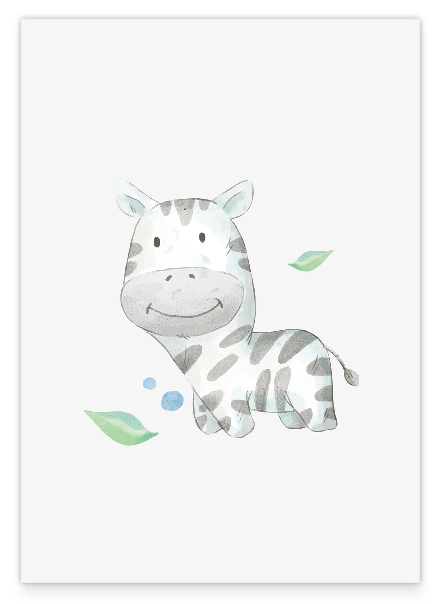 Glückliches Zebra, Süße Wasserfarben-Illustration, Kinderzimmer Wanddekoration in Weiß