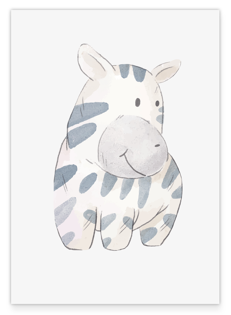 Lächelndes Zebra von der Seite, Kinder Dekoration in Weiß, Süße Wasserfarben-Illustration
