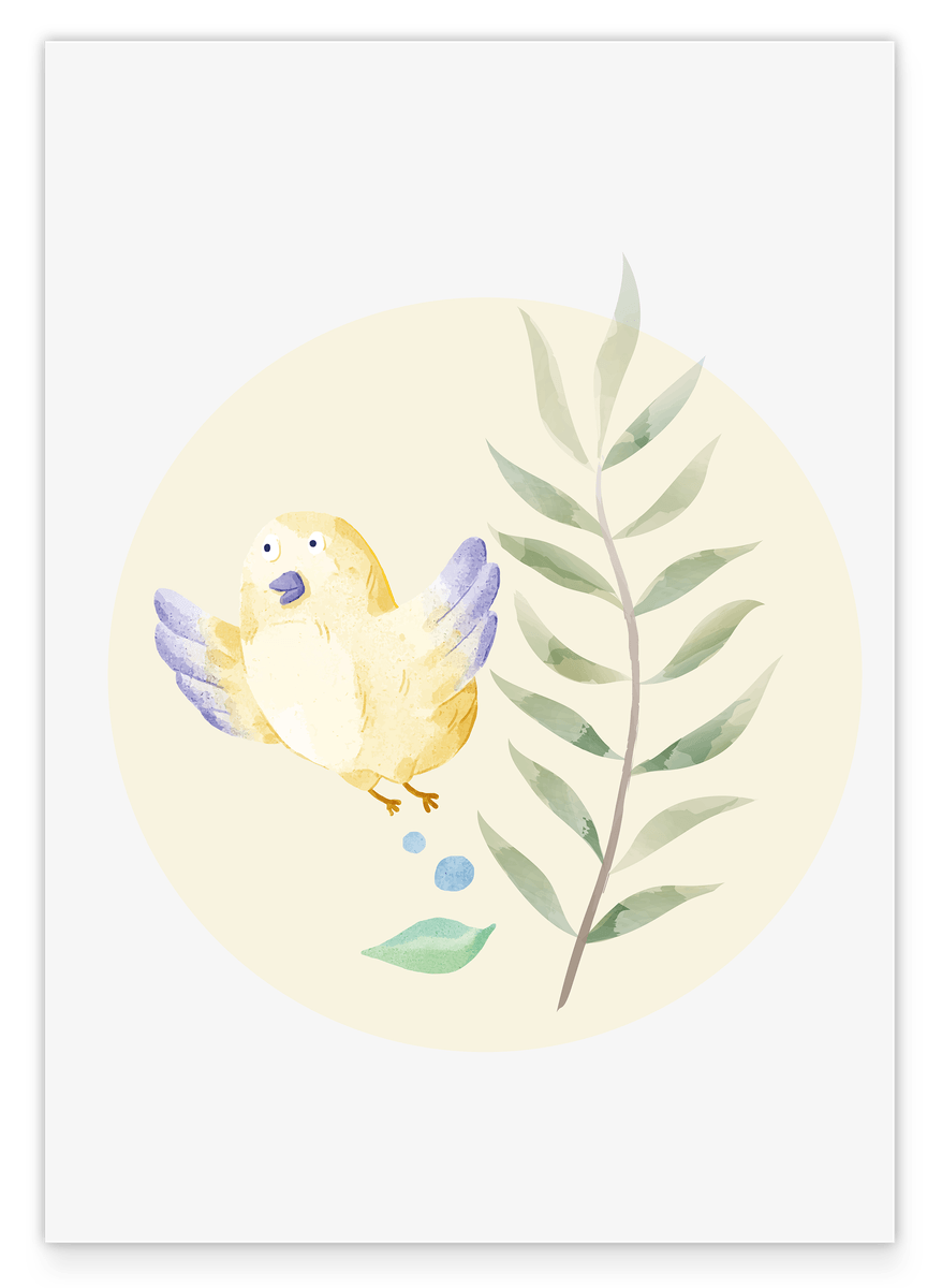 Gelber Vogel, Süße Wasserfarben-Zeichnung, Kinder und Baby Dekoration