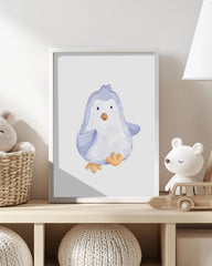 After Hover: Tanzender Pinguin, Süße Wasserfarben-Zeichnung, Kunst, Illustration, Dekoration für Zuhause