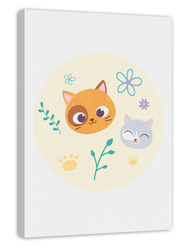 Katzen im Blumenfeld, Süße Illustration, Zeichnung für Kinder, Deko für das Zuhause