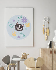 After Hover: Katze im Blumenfeld, Süße Zeichnung, Kunst für Kinder, Tier-Illustration, Deko für Zuhause