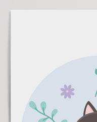 After Hover: Katze im Blumenfeld, Süße Zeichnung, Kunst für Kinder, Tier-Illustration, Deko für Zuhause