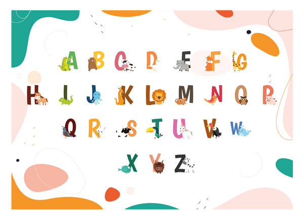 ABC Lernbild, Englisch Lernen, Süße Illustrationen, Dekoration für Zuhause oder Kindergarten