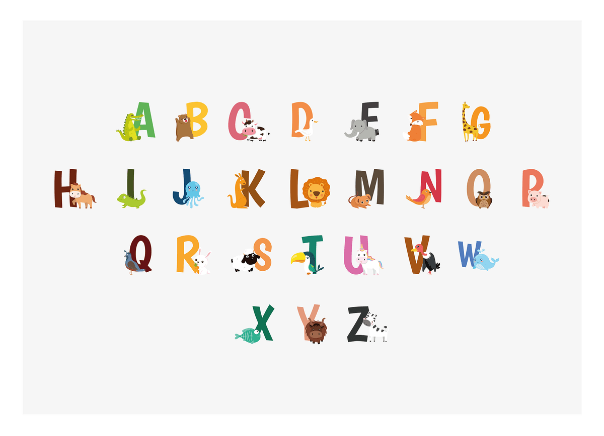 ABC Lernbild, Englisch Lernen, Süße Zeichnung, Kindergarten-Deko