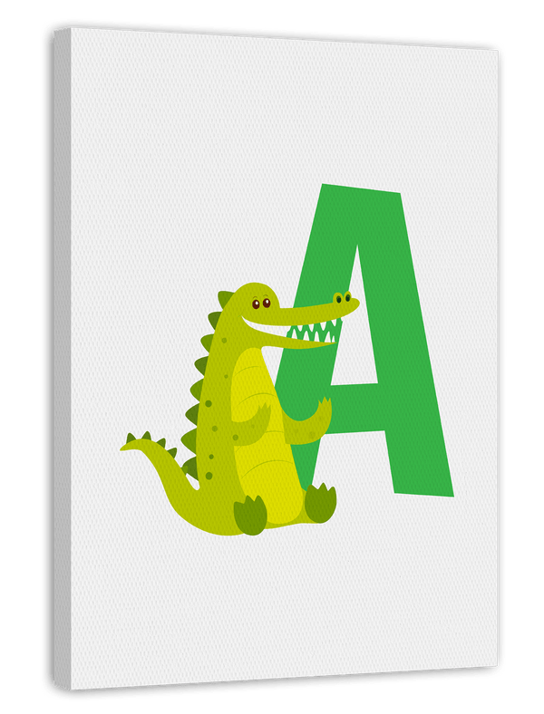 A wie Alligator, ABC Lernen, Buchstabe für Name, Süße Zeichnung, Dekoration für Zuhause