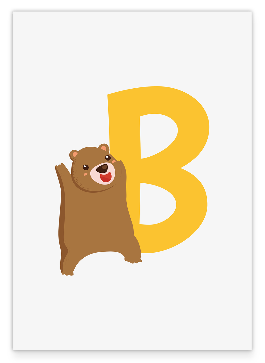 B wie Bär, Buchstaben Lernen, ABC, Süße Illustration, Dekoration für das Zuhause